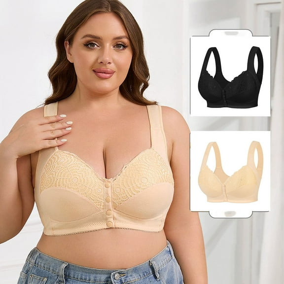Hinvhai Plus Size Cozy Wirefree Bras for Women ,Classic Casual Front Closure Bras for Women,Comfortable No Underwire Solid Color Bra for Women Black 48B
