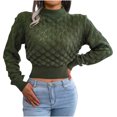 thumbnail image 1 of Hinvhai Plus Size Sweater Tops On Seasonal Clearance Women's Colorful Long Sleeve off Shoulder Knit Sweater Crew Neck Sweater Army Green 8(L), 1 of 5