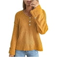 thumbnail image 1 of Hinvhai Plus Size Sweater Tops On Seasonal Clearance Women's Soild Long Sleeve Button Knit Pullover V-neck Sweater Coat Yellow 10(XL), 1 of 7