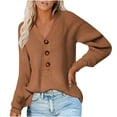 thumbnail image 1 of Hinvhai Plus Size Sweater Tops On Seasonal Clearance Women's Soild Long Sleeve Pocket Knit Pullover V-neck Sweater Coat Brown 14(XXXL), 1 of 9