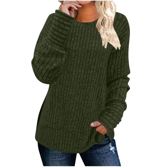Hinvhai Plus Size V-Neck Womens Tops Dressy Long Sleeve T Shirts Trendy Lightweight Knit Sweaters Casual Loose Pullover Tunic Army Green Large