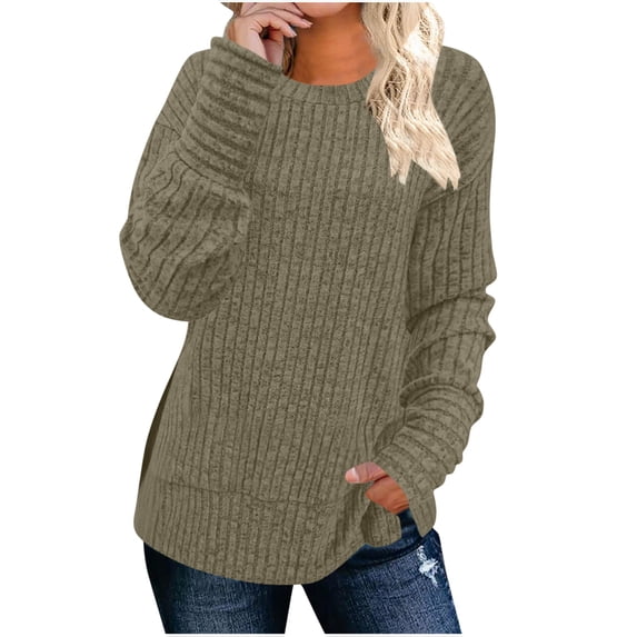 Hinvhai Plus Size V-Neck Womens Tops Dressy Long Sleeve T Shirts Trendy Lightweight Knit Sweaters Casual Loose Pullover Tunic Khaki Small