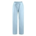 thumbnail image 1 of Miluxas Plus Size Women's Solid Cotton Linen Drawstring Elastic Waist Long Wide Leg Pants On Sky Blue 10(XL), 1 of 7