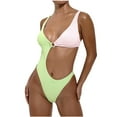 thumbnail image 1 of Hinvhai Plus size Swimsuits Women One-Piece Swimwear Contrast Solid Color Swimsuit Bikini Swimming Beachwear Green 4(S), 1 of 9
