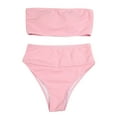 thumbnail image 1 of Hinvhai Plus size Swimsuits clearance Women's solid color tube top strappy bikini swimsuit Pink 8(L), 1 of 4