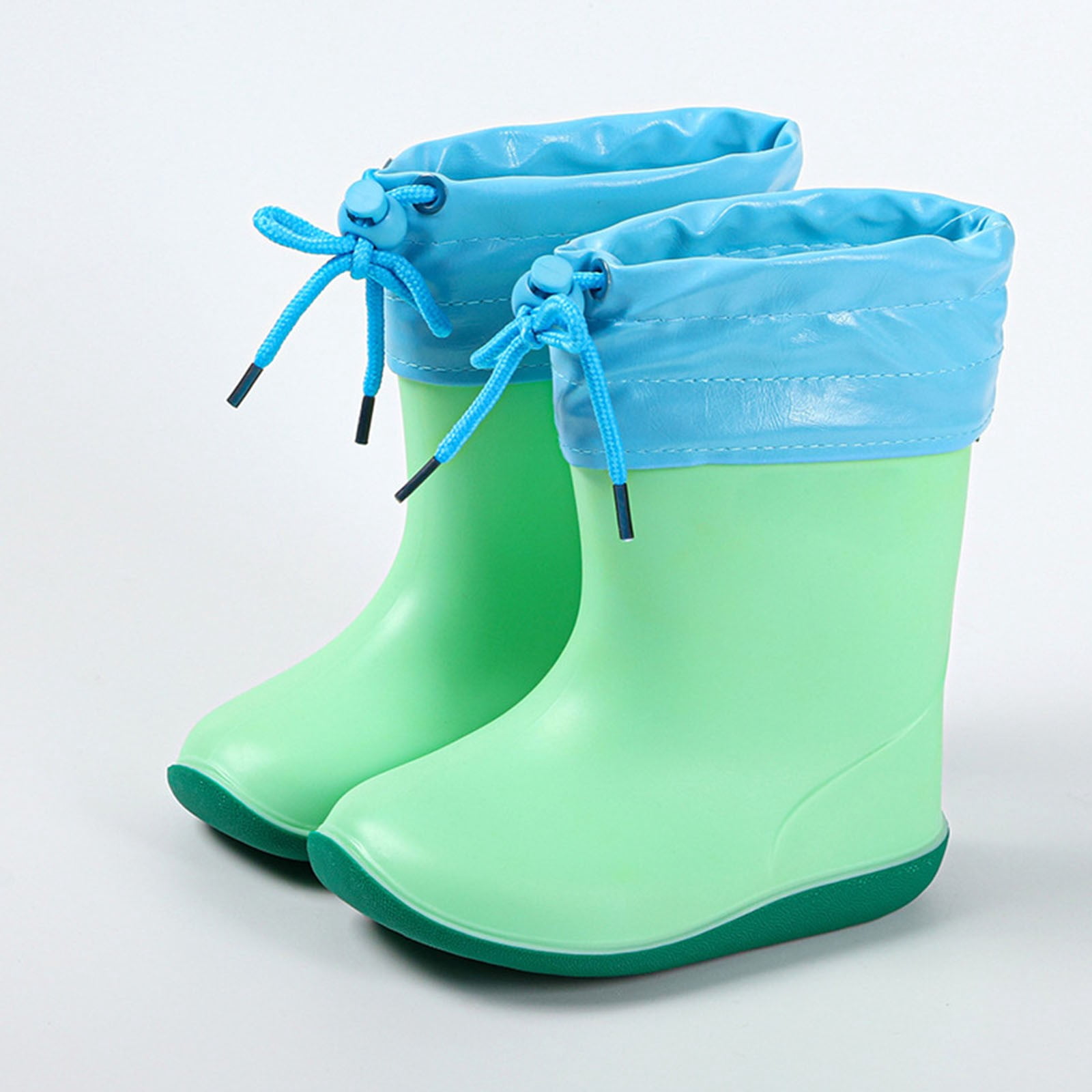 Hinvhai Rain Boots for Childrens Girls Boys ,Casual Lightweight Solid Color Waterproof Non Slip Rubber Sole Rain Boots Green 8 Years(31)