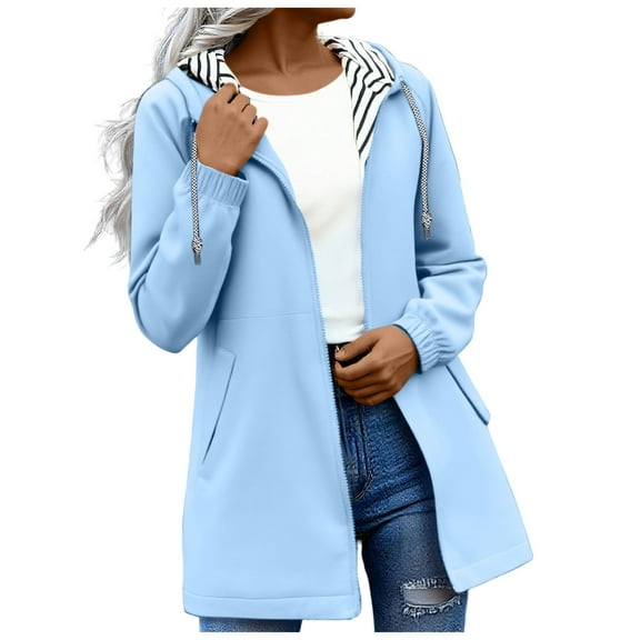 Hinvhai Rain Jacket Women Waterproof Windbreaker Lightweight Rain Jackets with Pockets Striped Lined Raincoats with Hood Light Blue XXXL(XXXL)