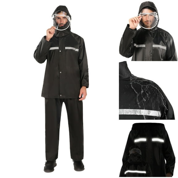 Hinvhai Rain Suits for Men Waterproof Hooded Jacket and Pants Breathable Rain Coats Rain Gear for Outdoor Activity and Work Black 8(XL)