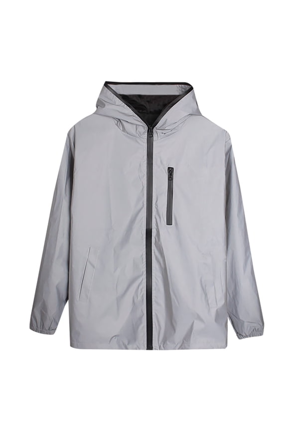 Reflective Coat Hooded Windbreaker Fashion Runing Pocket Jacket Gray XL(XL)