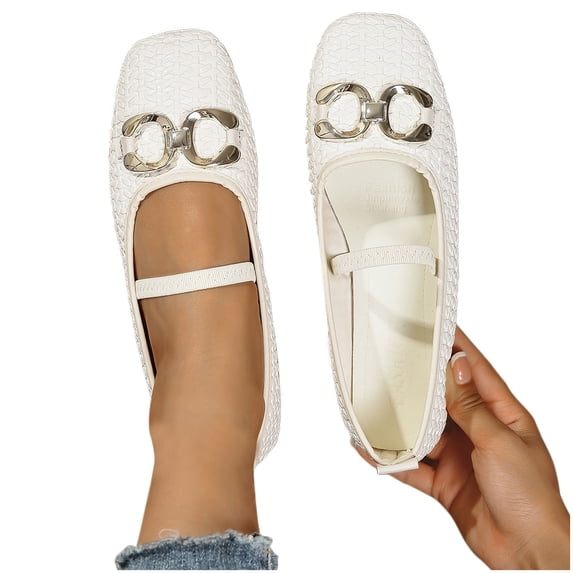 Hinvhai Rhinestone Pointed Toe Flats for Women Ballet Mary Jane Flats Summer Ballet Buckle Strap Ballerina Flat Shoe Beige 6(37)