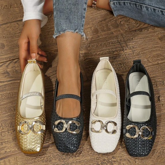 Hinvhai Rhinestone Pointed Toe Flats for Women Ballet Mary Jane Flats Summer Ballet Buckle Strap Ballerina Flat Shoe Gold 9.5(43)