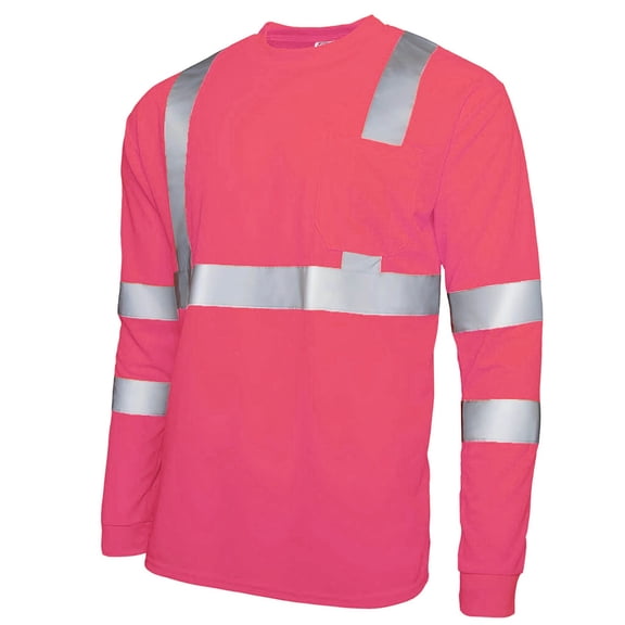 Hinvhai Safety Reflective High Visibility Long Sleeve Shirts ANSI Class 3 Hi Vis Construction Work T Shirts for Men Hot Pink M(M)