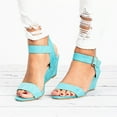 thumbnail image 1 of Hinvhai Sandals for Women Dressy ,Fashion Chunky Heel Sandal Open Toe Wedding Pumps Ankle Strap Evening Party Shoes Sky Blue 8.5(41), 1 of 3