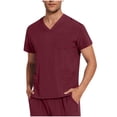 thumbnail image 1 of Hinvhai Scrubs for Men V Neck Stretch Short Sleeve Workwear Nursing Uniform with Pocket Plus Size Utility Medical Scrub Tops Wine S(S), 1 of 9