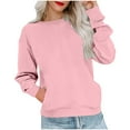 thumbnail image 1 of Hinvhai Seasonal Clearance Long Sleeves Shirt for Women Women's Solid Plus Size Long Sleeve Pocket Blouse Sweater Tops Pink 8(L), 1 of 6
