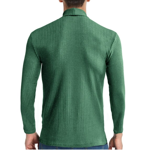 Hinvhai Seasonal Clearance Men Solid Ribbed Slim Fit Knitted Pullover Turtleneck Sweater Base Shirt Green 12(XXL)