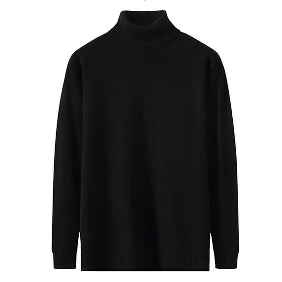 Hinvhai Seasonal Clearance Men's solid color high collar long sleeve knitted sweater Black 4(M)
