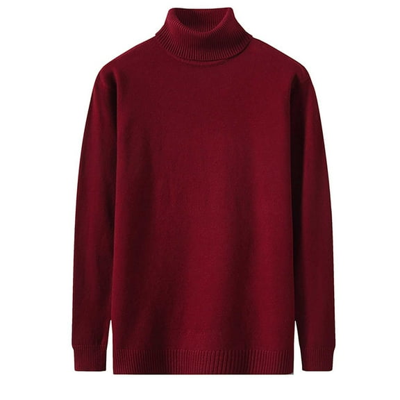 Hinvhai Seasonal Men's solid color high collar long sleeve knitted sweater Wine 4(M)