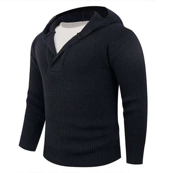 Hinvhai Slim Pullover Sweaters for Men with Hoodie - Men's Knitted Sweater Black XL(XL)