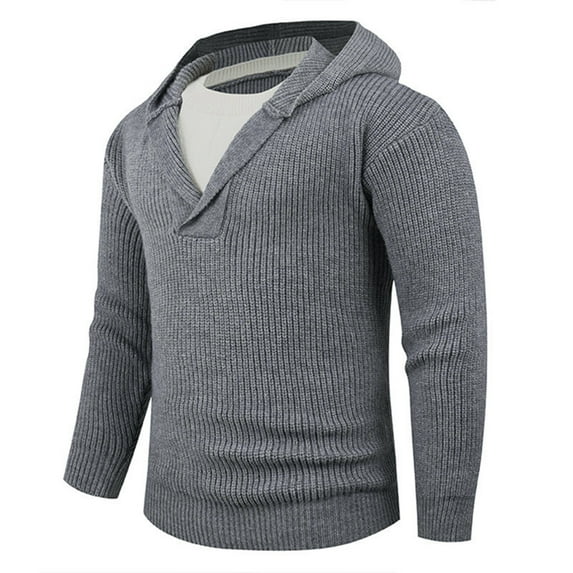 Hinvhai Slim Pullover Sweaters for Men with Hoodie - Men's Knitted Sweater Gray XL(XL)