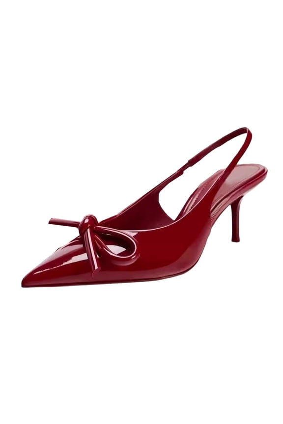 Slingback Heels for Women Pointed Closed Toe Stiletto Heels with Bow Tie Wedding Shoes for Bride Prom Party Dress Pumps Red 5.5(36)