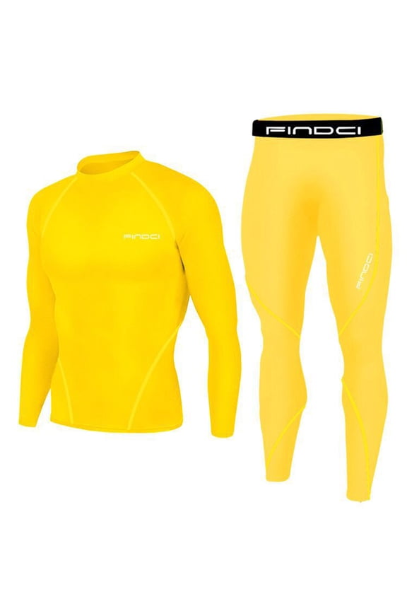 Sports Suit for Men's Compression Shirt Pants Two Pieces Outfit Quick-dry Training Gym Yoga Fitness Tracksuit Set Yellow 6(M)