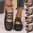 thumbnail image 1 of Hinvhai Square Toe Mary Jane Ballet Flats for Women Vintage Strappy Crisscross Ankle Strap Comfortable Walking Shoes office Work Brown 7.5(40), 1 of 7