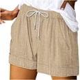 thumbnail image 1 of Hinvhai Striped Shorts for Women High Waisted Casual Drawstring Pull On Elastic Waist Summer Shorts with Pockets Khaki M(M), 1 of 5