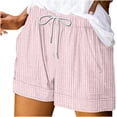 thumbnail image 1 of Hinvhai Striped Shorts for Women High Waisted Casual Drawstring Pull On Elastic Waist Summer Shorts with Pockets Pink M(M), 1 of 5