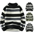 thumbnail image 1 of Hinvhai Sweaters for Men Vintage Fall Grandpa Striped Sweater Knit Oversized Crew Neck Long Sleeve Pullover Sweater Green 8(XL), 1 of 4