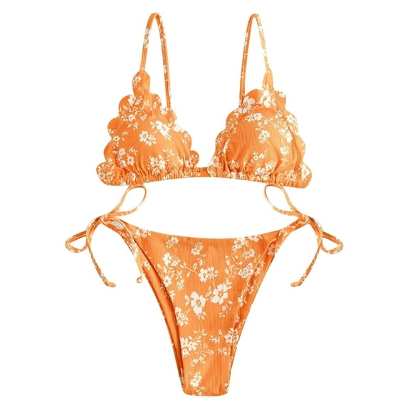 Swimsuits for Women,Women Print Two Piece Retro Halter Ruched High Waist Print Bikini Set Orange M(M)
