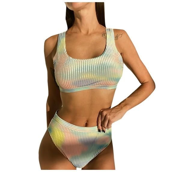 Swimsuits for Women,Women Tie-dye Print Push-Up Padded Bra Beach Bikini Set Swimsuit Beachwear Sky Blue 6(M)