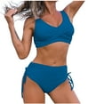 thumbnail image 1 of Hinvhai Swimsuits for Women,Women Two Piece Soild Backless Halter Beach Bikini Swimwear Set Blue 12(XXL), 1 of 5