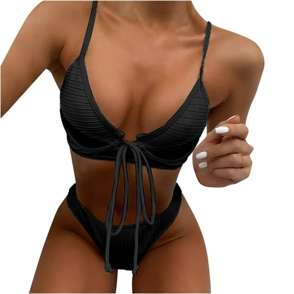 Swimsuits for Women,Womens Solid Bandage Bikini Push-Up Pad Swimwear Swimsuit Beachwear Set Black M(M)