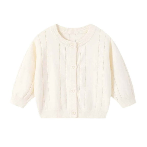 Hinvhai Toddler Boys Girls Crewneck Cardigan Sweaters Long Sleeve Kids Button Cotton School Uniform Knit Tops Outwear Beige 3 Years