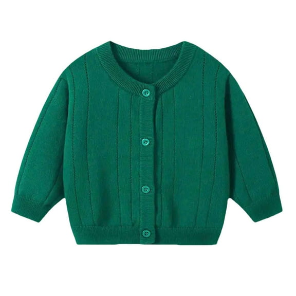 Hinvhai Toddler Boys Girls Crewneck Cardigan Sweaters Long Sleeve Kids Button Cotton School Uniform Knit Tops Outwear Green 6 Months