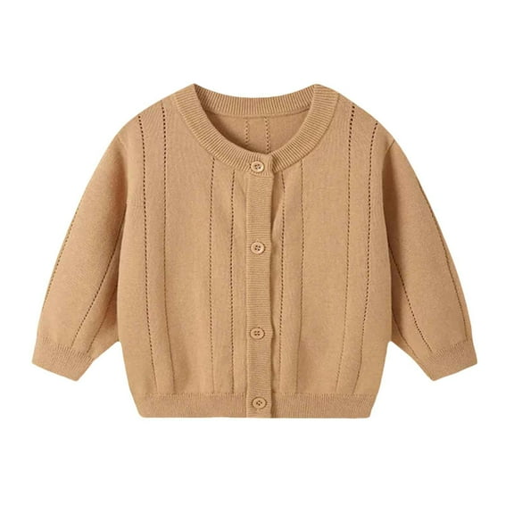 Hinvhai Toddler Boys Girls Crewneck Cardigan Sweaters Long Sleeve Kids Button Cotton School Uniform Knit Tops Outwear Khaki 2 Years