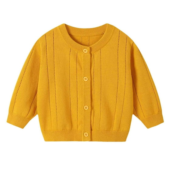 Hinvhai Toddler Boys Girls Crewneck Cardigan Sweaters Long Sleeve Kids Button Cotton School Uniform Knit Tops Outwear Yellow 3 Years