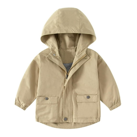 Hinvhai Toddler Boys Windbreaker Casual Outerwear Kids Lightweight Zip Hooded Jacket Baby Cute Dust Coat Khaki 2 Years