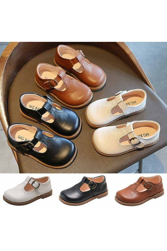 Toddler Girl Mary Jane Dress Shoes-Little Girl School Uniform Shoes for Wedding Party White 6-7 Years