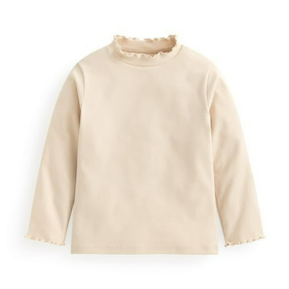 Hinvhai Toddler Girls Classic Mock Neck Base Shirt ,Casual Long Sleeve Solid Color Slim Fit T-Shirt Tops Cotton Lightweight Knit Tee Beige 13 Years
