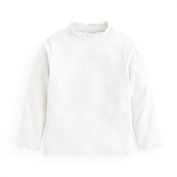 Hinvhai Toddler Girls Classic Mock Neck Base Shirt ,Casual Long Sleeve Solid Color Slim Fit T-Shirt Tops Cotton Lightweight Knit Tee White 3 Years