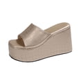 thumbnail image 1 of Hinvhai Wedge Chunky Platform Womens Sandals Backless Slip on Comfy Round Open Toe Mules Summer Sandals for Women Gold 7(39), 1 of 9