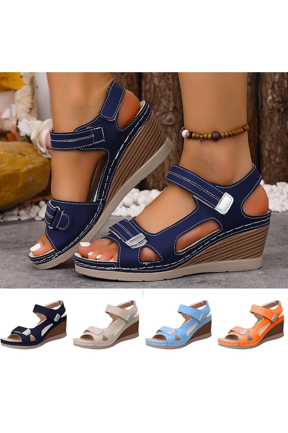 Wedge Sandals Women Comfortable Sandals for Women Dressy Summer Ankle Velcro Open Toe Platform Wedges Shoes Sky Blue 9.5(43)