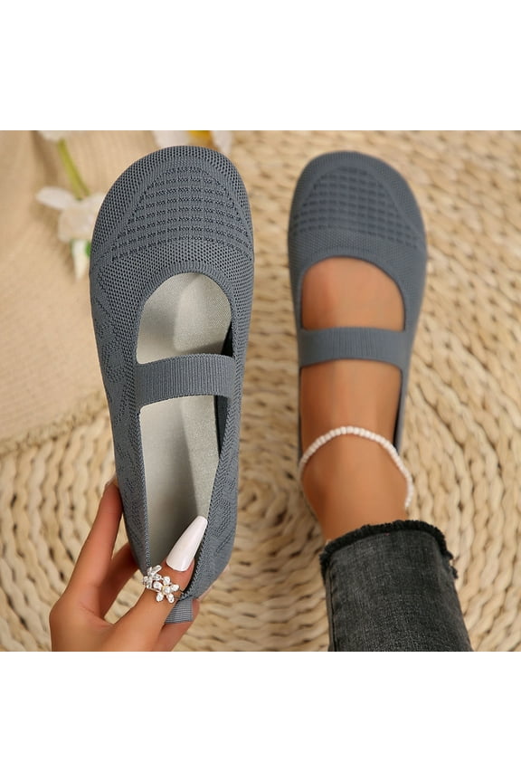 Wide Toe Flat Shoes Women Mary Jane Flat Shoes Comofortable Ballet Flat with Straps Slip on Washable Knit Casual Flats Gray 7.5(40)