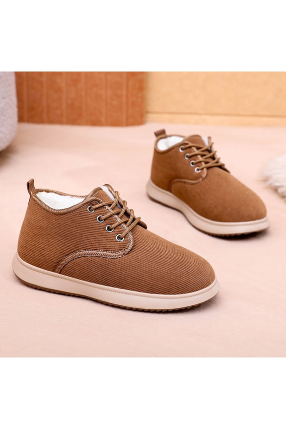 Winter Boots for Women Warm Fleece Memory Foam Loafer Slippers Casual Lace up Outdoor Flat Comfortable Suede Ankle Boots Coffee 5.5(36)