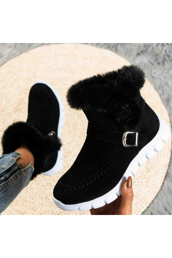 Winter Classic Warm Ankle Snow Booties with Fur Lining for Women, Casual Fashion Waterproof Lightweight Anti Slip Ankle Snow Boots Black 7.5(40)
