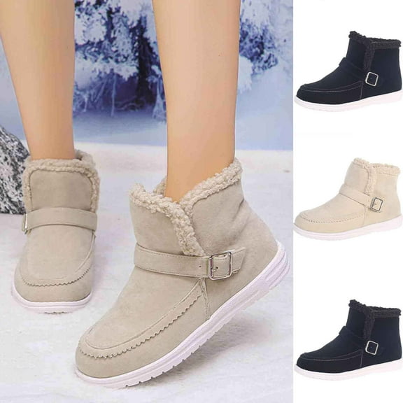 Hinvhai Winter Classic Warm Ankle Snow Booties with Fur Lining for Women, Casual Fashion Waterproof Lightweight Anti Slip Ankle Snow Boots Black 9.5(43)