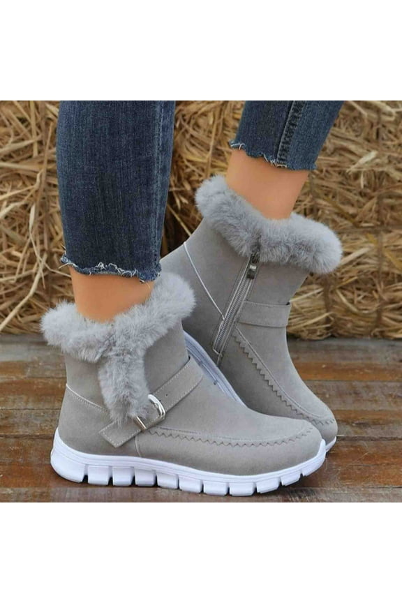 Winter Classic Warm Ankle Snow Booties with Fur Lining for Women, Casual Fashion Waterproof Lightweight Anti Slip Ankle Snow Boots Gray 8.5(41)