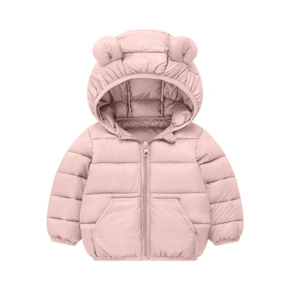 Hinvhai Winter Coats Puffer Padded Jacket for Toddler Boys Girls Kids Light Outwear Cute Bear Ears with Hoods Pink 4 Years